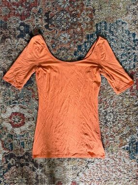 Women's Scoop Neck Elbow Sleeve Top - Orange